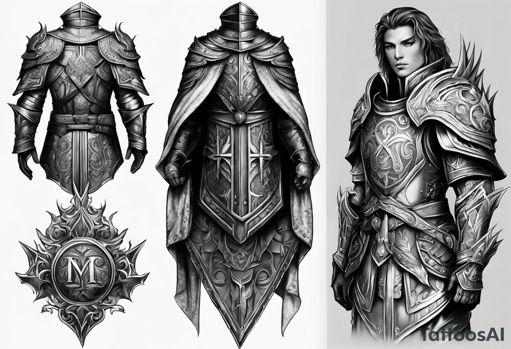 Armor on only one arm with cross on top tattoo idea