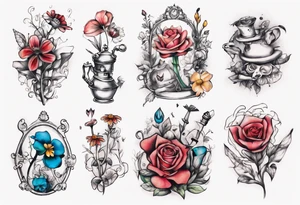 small Alice in wonderland flowers tattoo idea