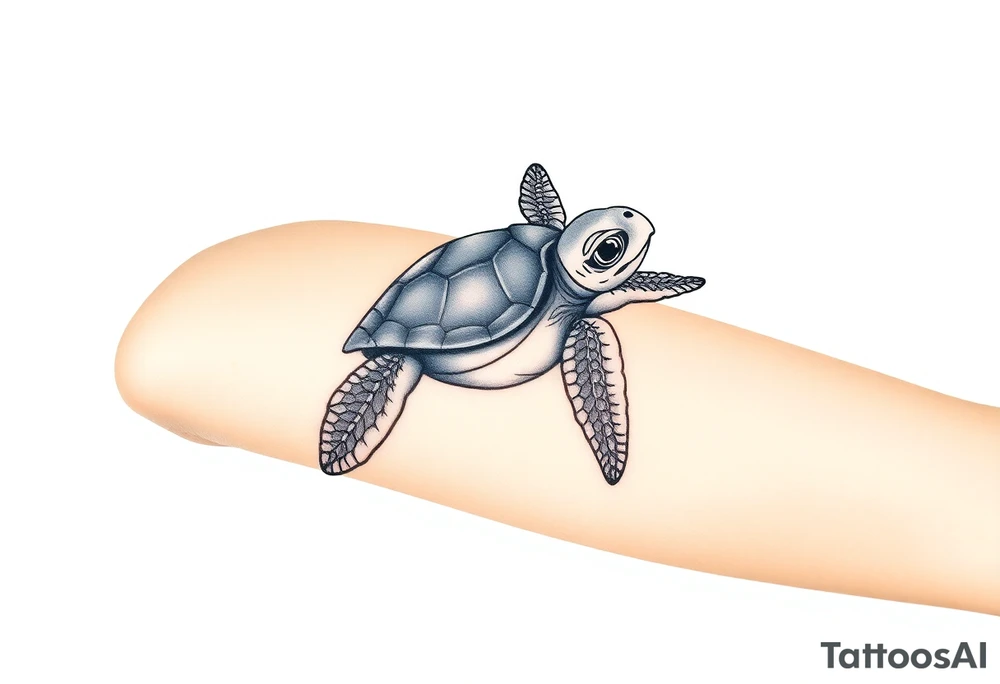Baby sea turtle with ocean scene tattoo idea