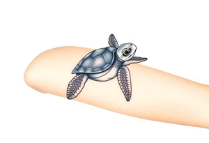 Baby sea turtle with ocean scene tattoo idea