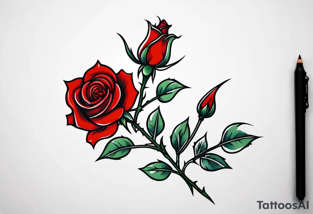 a red rose with stem and thorns tattoo idea