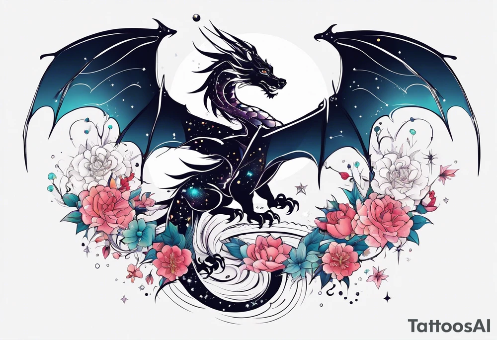 Constellation, wing , snow , cross , dragon female japan kawaii , flower tattoo idea