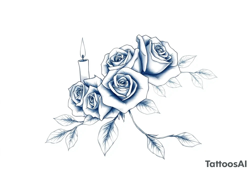 Passed love one, roses, candles, blue tattoo idea