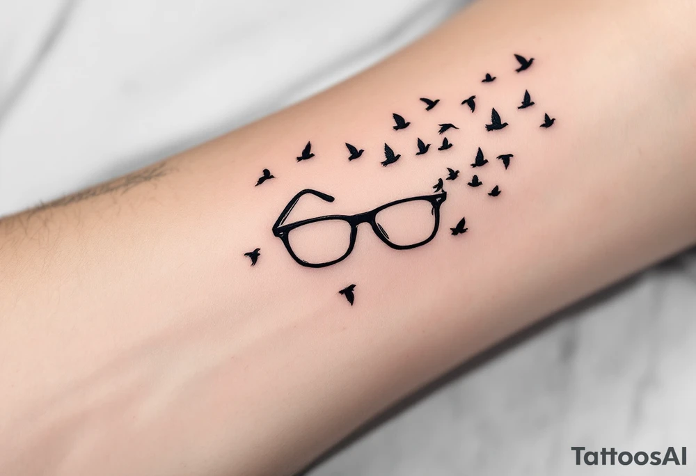 Glasses that turn into birds
The temples of the glasses smoothly turn into a flock of birds, which symbolizes freedom from the limitations that were previously caused by poor eyesight. tattoo idea