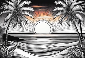 Circle: Sunset on beach palm trees tattoo idea