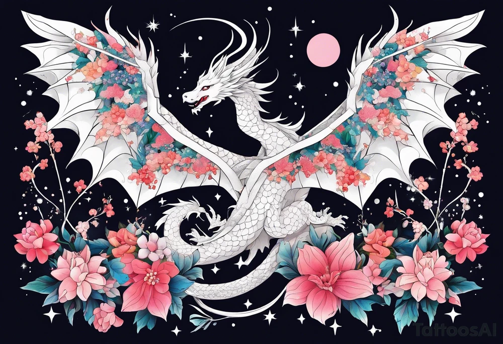 Constellation, wing , snow , cross , dragon female japan kawaii , flower tattoo idea