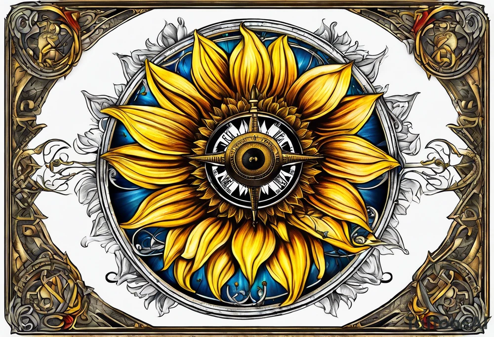 Sunflower and
 compass, with the words "To Thine Own Self Be True" tattoo idea