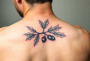oak branch with thick leaves and acorns tattoo idea