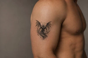 Winged air demon emerging from a vortex of wind. tattoo idea