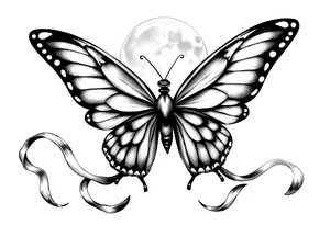 ethereal butterfly with flowing silk ribbons in moonlight tattoo idea