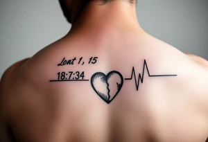 Date of birth and date of death with last heart beat tattoo idea