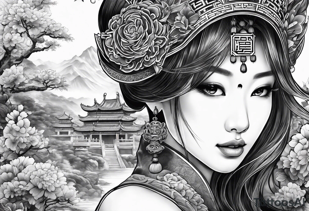 Chinese wall, realistic,chinese art tattoo idea