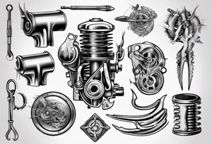Engine piston, fishing hook tattoo idea