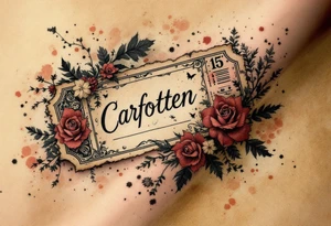 Tim Burton’s forgotten carousel ticket lies torn and weathered in dusty red, cream, and smudged ink black. tattoo idea
