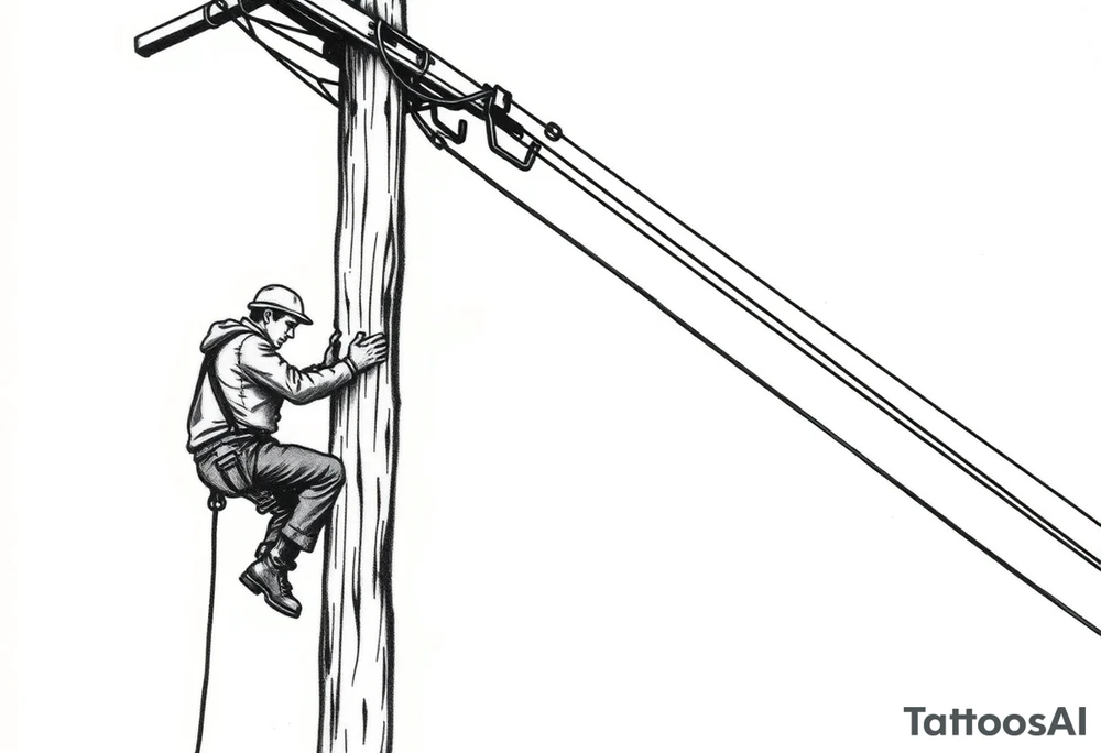 power lineman climbing a wooden 12kv pole. Make the pole a cross that has a hidden resemblance to god. tattoo idea