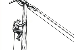 power lineman climbing a wooden 12kv pole. Make the pole a cross that has a hidden resemblance to god. tattoo idea