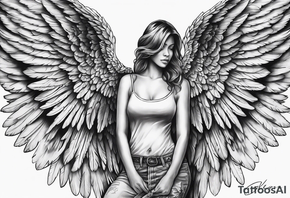 Angel Wings with the word Glenn in between tattoo idea