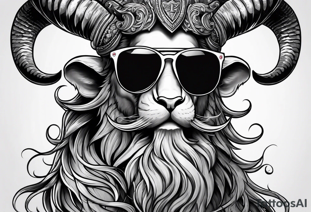 capricorn with beard and sunglasses tattoo idea