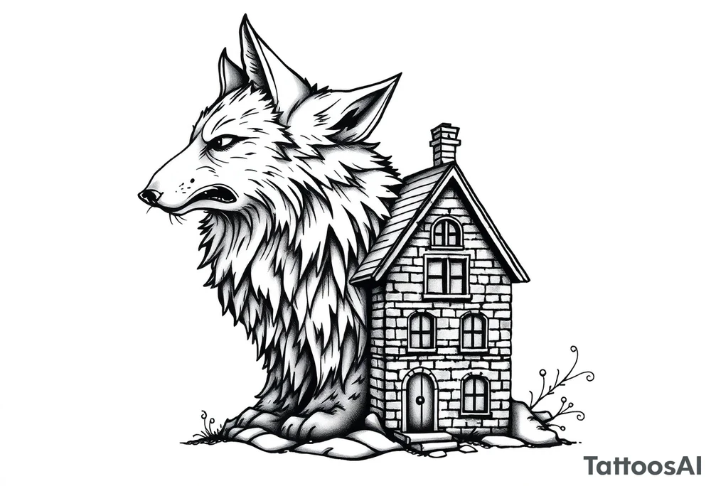 Big bad wolf huffing puffing and blowing a brick house down tattoo idea