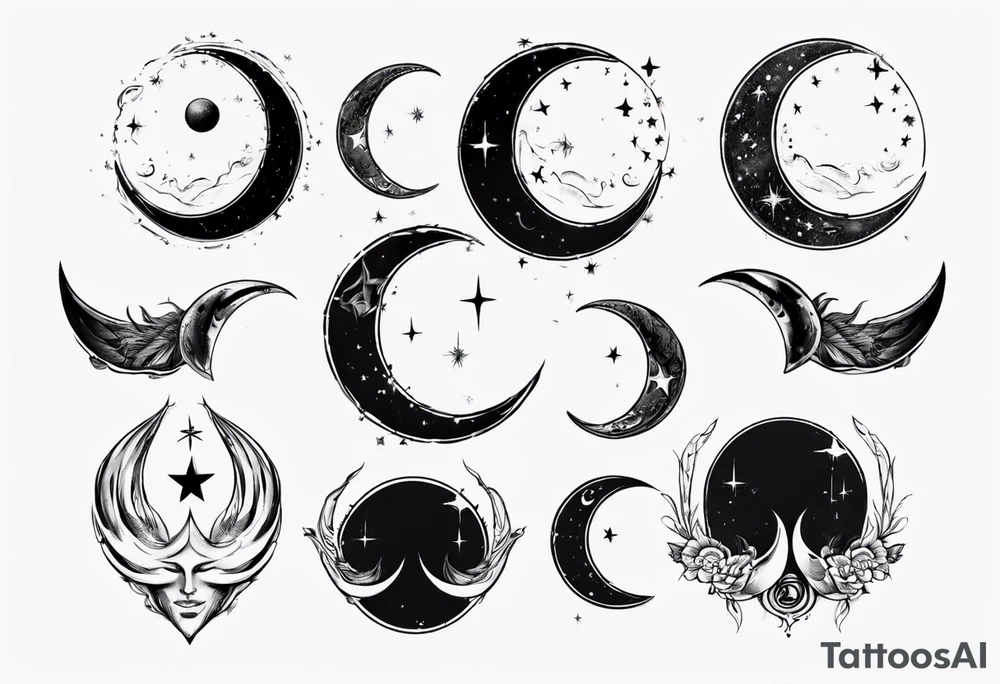 crescent moon with face for men tattoo idea