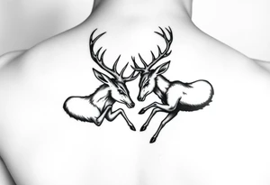 Two deer fighting with intertwined antlers tattoo idea