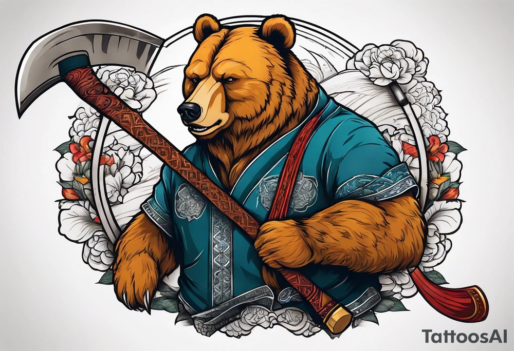 anthropomorphic bear with a two-handed ax tattoo idea