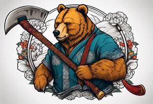 anthropomorphic bear with a two-handed ax tattoo idea