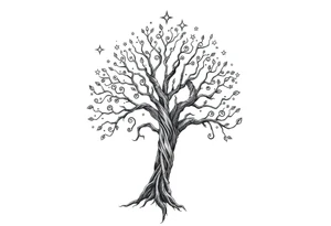 Tree of life at night sign stars and nebulae tattoo idea