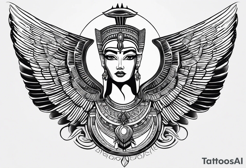 black and white Egyptian goddess Isis tattoo idea