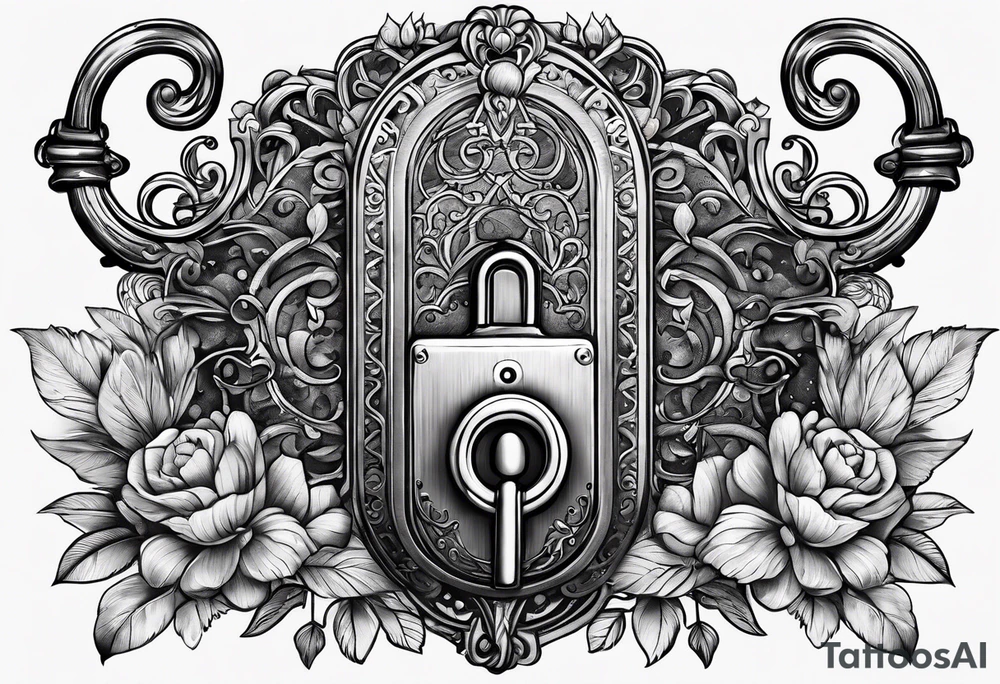 A vintage lock and key tattoo idea