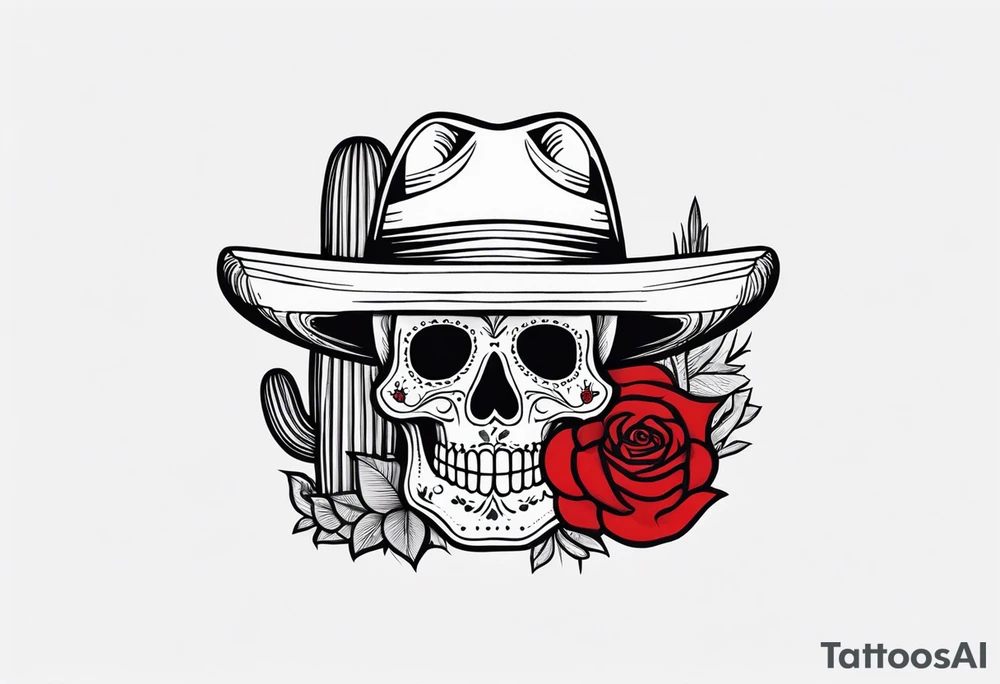 day of dead, red rose, Mexican hat,  cactus, no skeleton tattoo idea