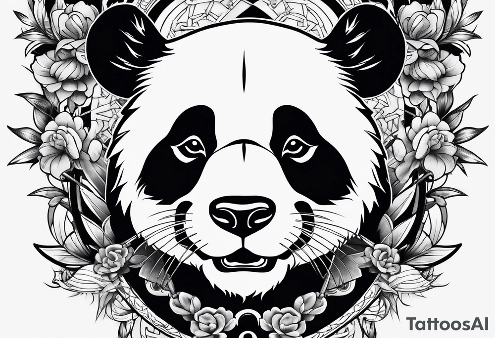 panda samurai, full panda body tattoo idea