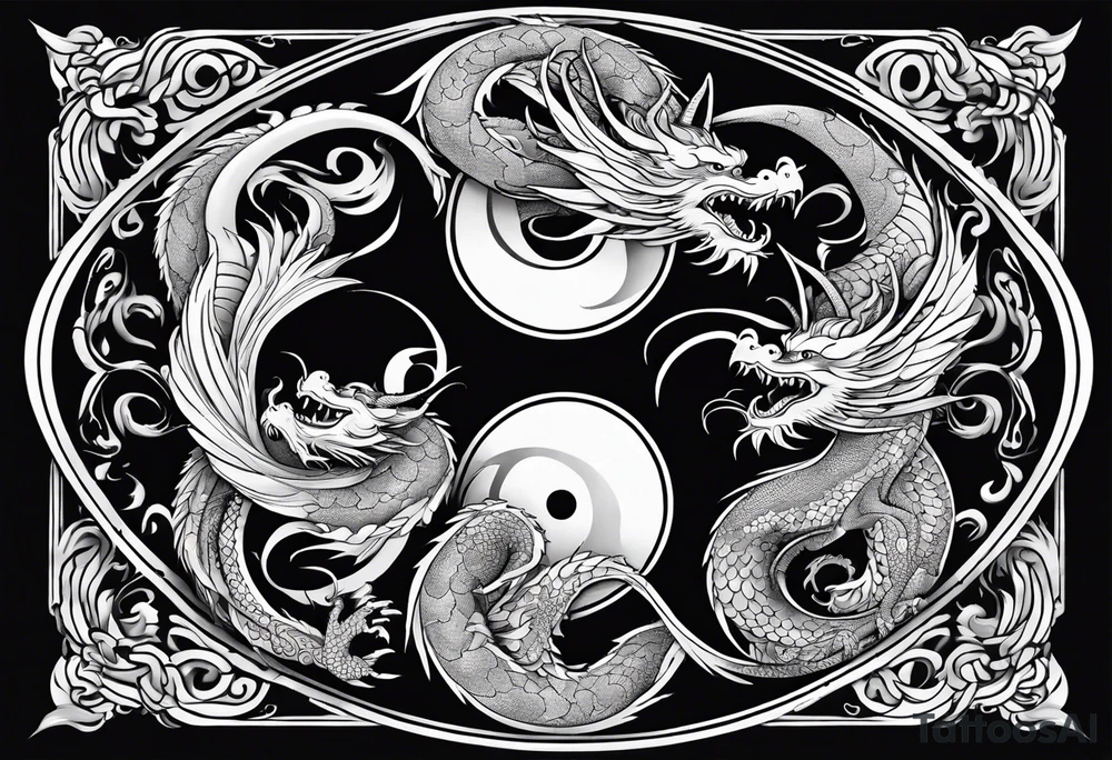 Ying yang dragons in a swirl fighting eachother , with full bodies tattoo idea Ying yang dragons in a swirl fighting eachother , with full bodies tattoo idea