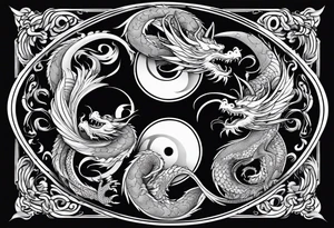 Ying yang dragons in a swirl fighting eachother , with full bodies tattoo idea