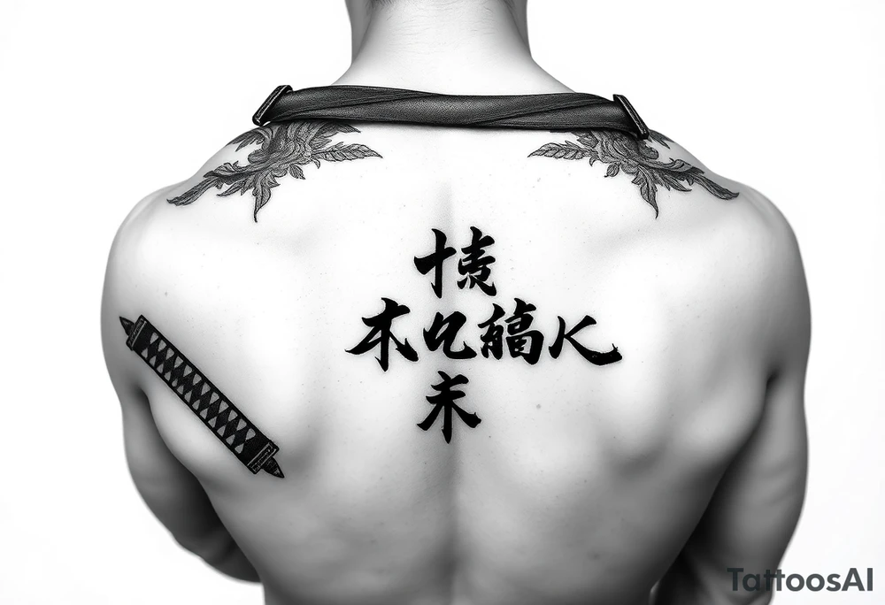 Katana and fabled written in korean tattoo idea