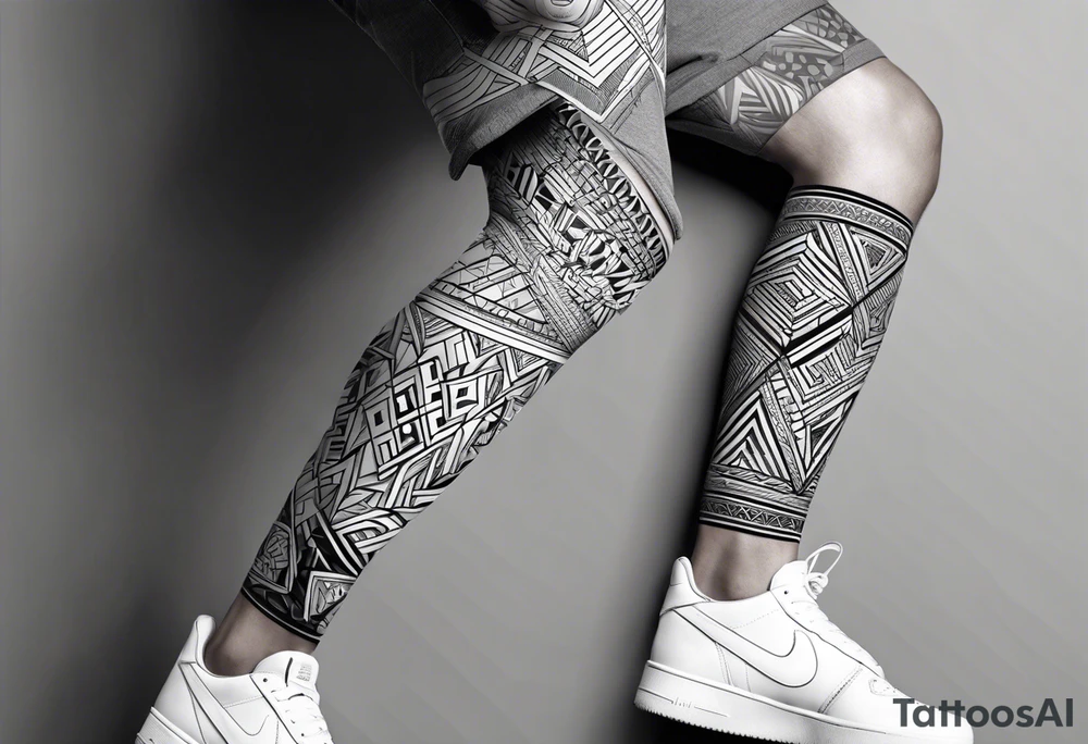 pattern geometric full male leg sleeve tile tattoo idea