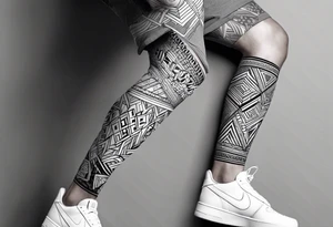 pattern geometric full male leg sleeve tile tattoo idea