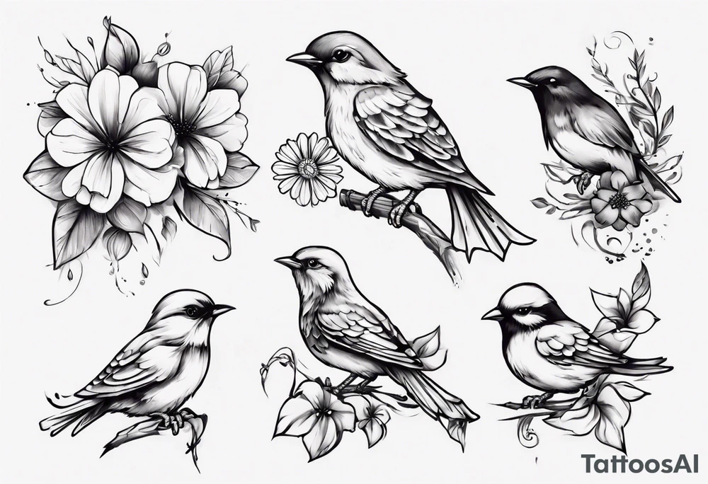 Small bird flower womens on shoulder tattoo idea