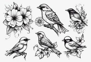 Small bird flower womens on shoulder tattoo idea