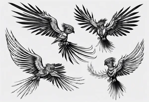 Cyberpunk Guatemalan Quetzal flying tattoo idea