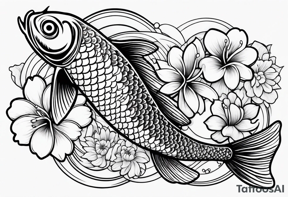 Koi fish with yin yang flower tattoo idea