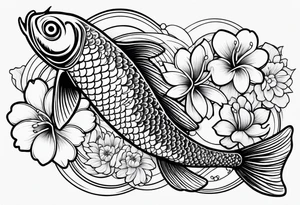 Koi fish with yin yang flower tattoo idea