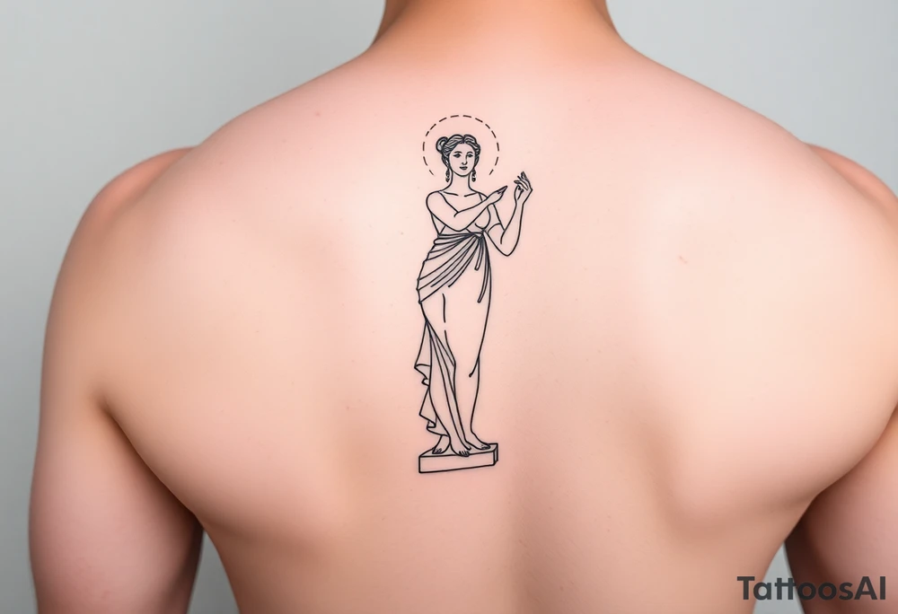 outer thigh tattoo greek sculpture female, fine line tattoo idea