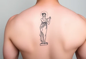 outer thigh tattoo greek sculpture female, fine line tattoo idea