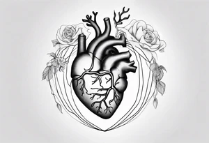 A simple line design anatomical heart and anatomical brain tied with balloon string being held by a woman's hand tattoo idea
