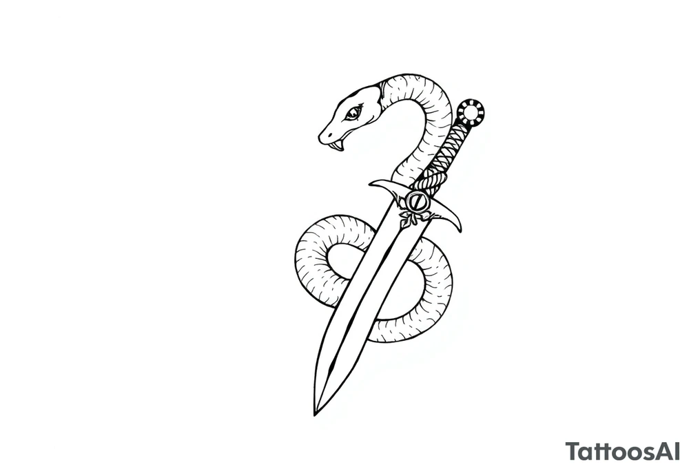 mystical snake coiled around an ancient dagger with jeweled hilt tattoo idea