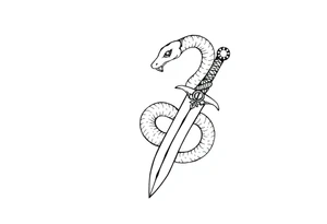 mystical snake coiled around an ancient dagger with jeweled hilt tattoo idea