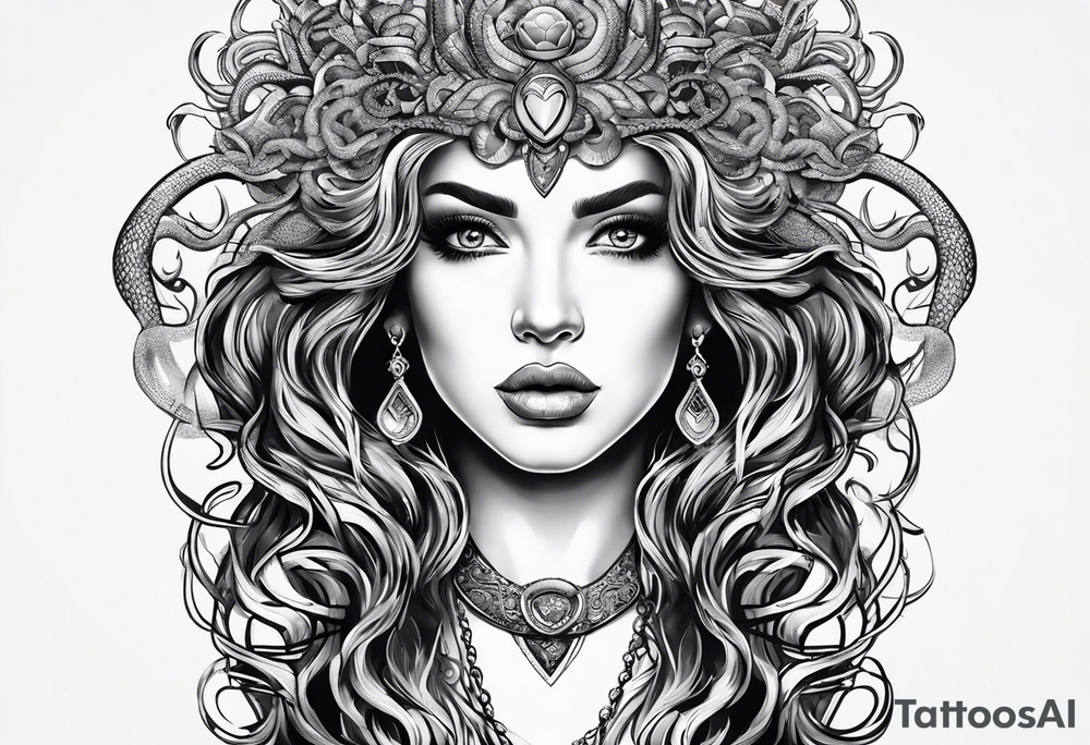 Medusa snake hair lady head tattoo idea