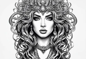 Medusa snake hair lady head tattoo idea