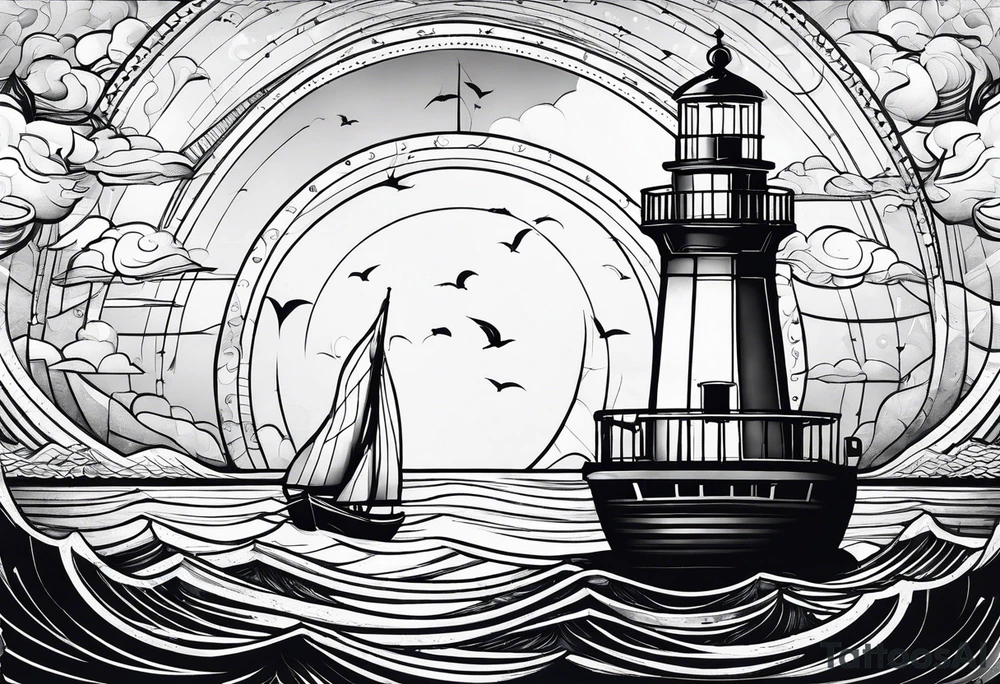 phare maritime dans un bateau a voiles. tattoo idea